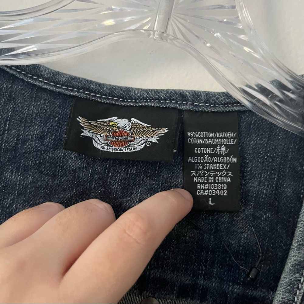 Harley Davidson Denim Zip Blue Motorcycle Patch Vest Large - Picture 6 of 8